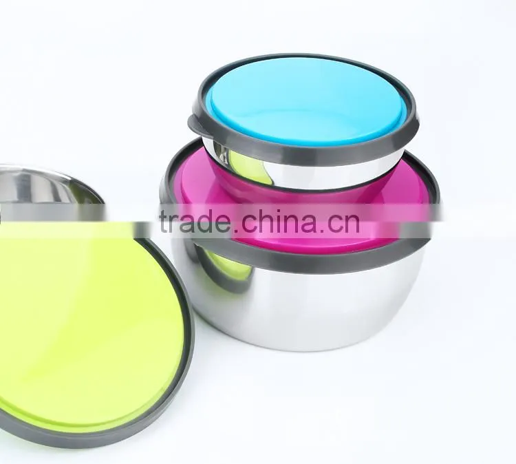 stainless steel metal rice mixing bowl with silicone lid