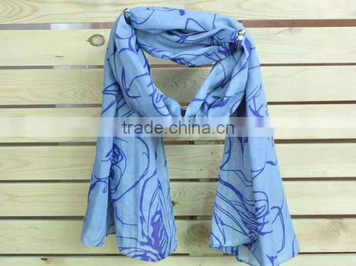 100% polyester blue fashionable lady scarf