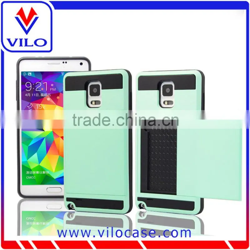 2 in 1 card holder tpu+pc hard back case for samsung Note 4
