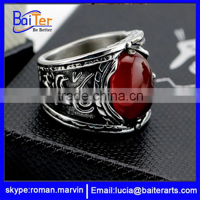 Wholesale Vintage Titanium Blue Stone Skull Ring