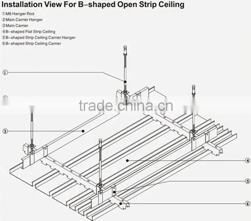 Rust Proof Customized Aluminum/Metal B Shaped Strip Linear Interior Ceiling