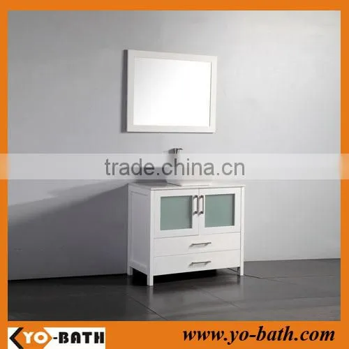 white bathroom single vanity with vessel sink
