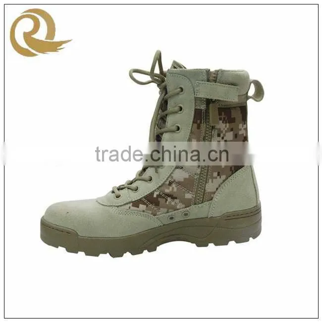 New style leather camouflage military combat boots with zipper