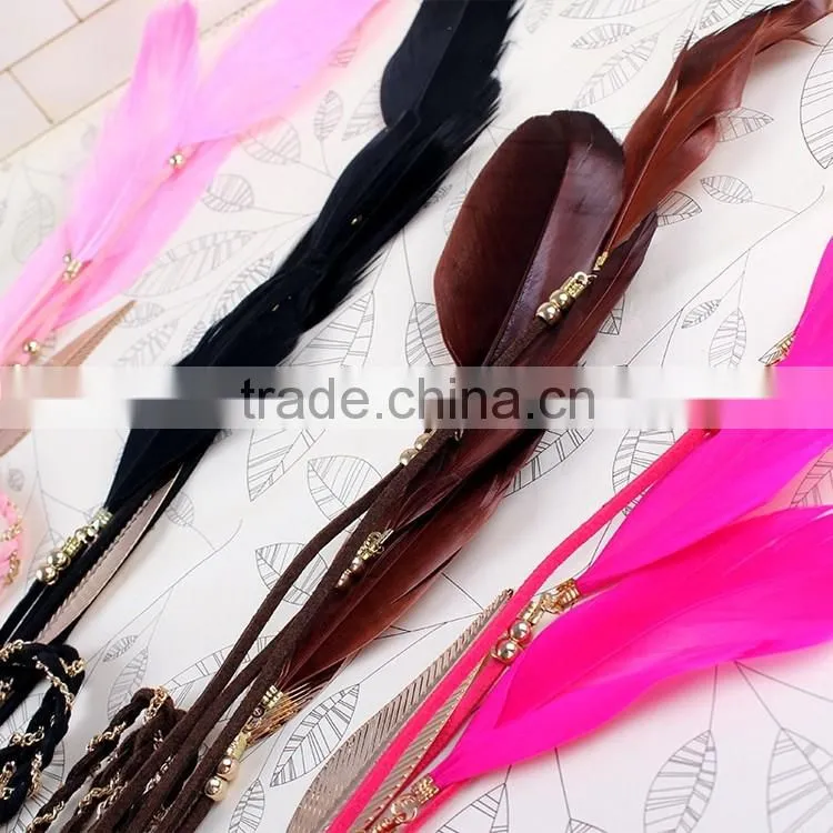 mix colors indian braided feather long elastic hair bands