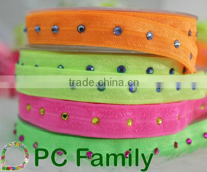 Eco-friendly rainstone 5/8" fold over elastic