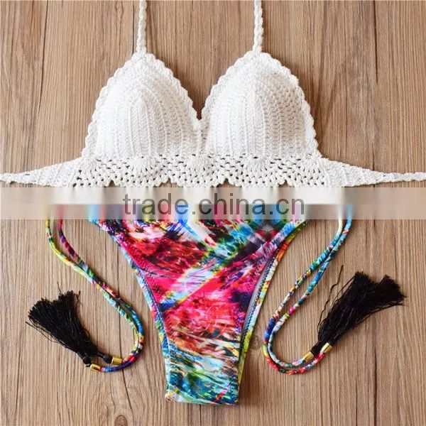 hand knitted lady bikini 2016 hot selling handmade knit swimsuit