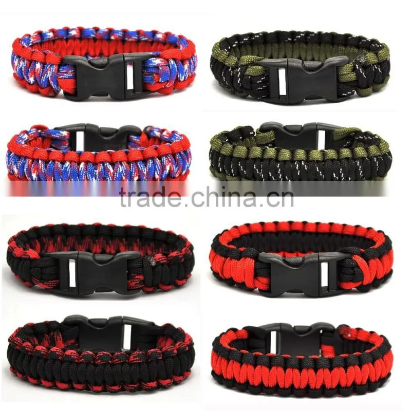 Cheap Fashion Paracord Bracelets Kit Military Emergency Survival Bracelet Men Self-rescue Parachute Cord Bracelets Many Colors