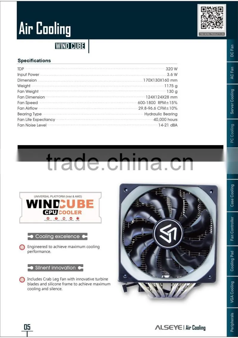 Alseye AB0101 manufacture cpu heatsink fan WIND CUBE air cooling