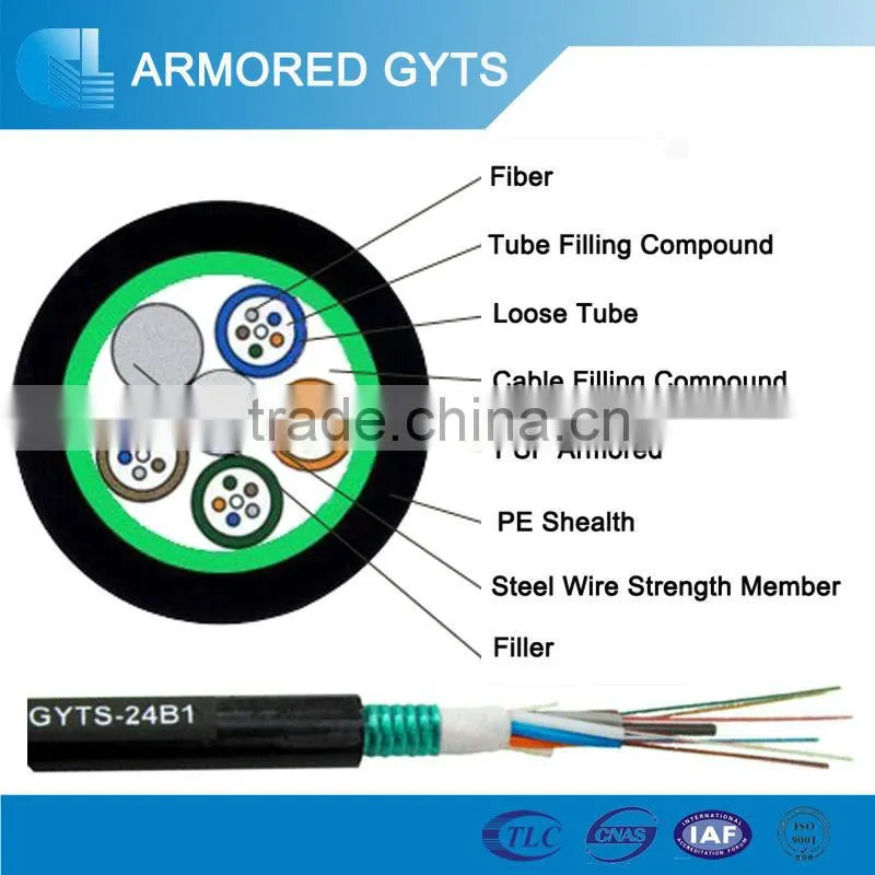 Singlemodel/Multimode Fiber Cable 12/24/96 Core Fiber Optic GYTS Cable