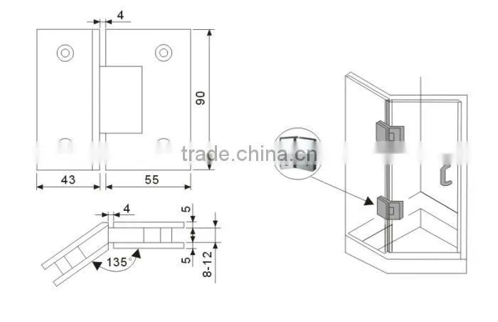 135 Degree Glass Hinge