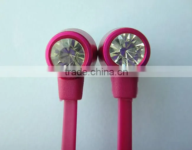 High quality diamond earphone new crystal earphone flat cable design earphone