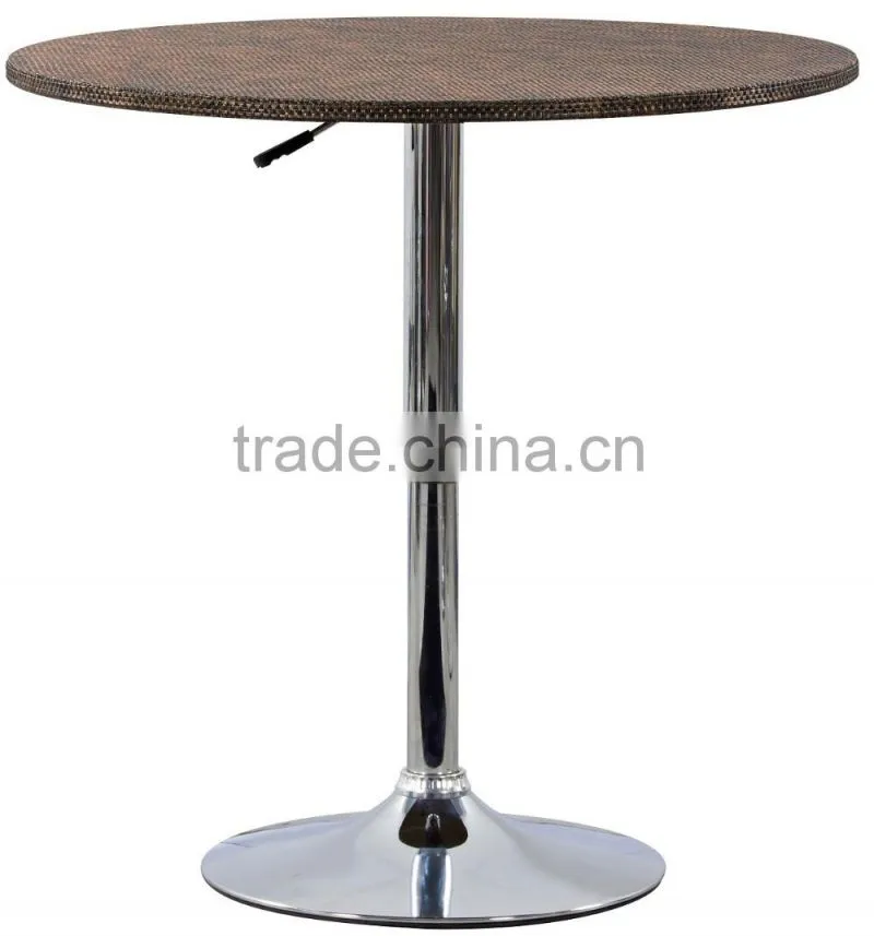 Outdoor height adjustable rattan round bar table