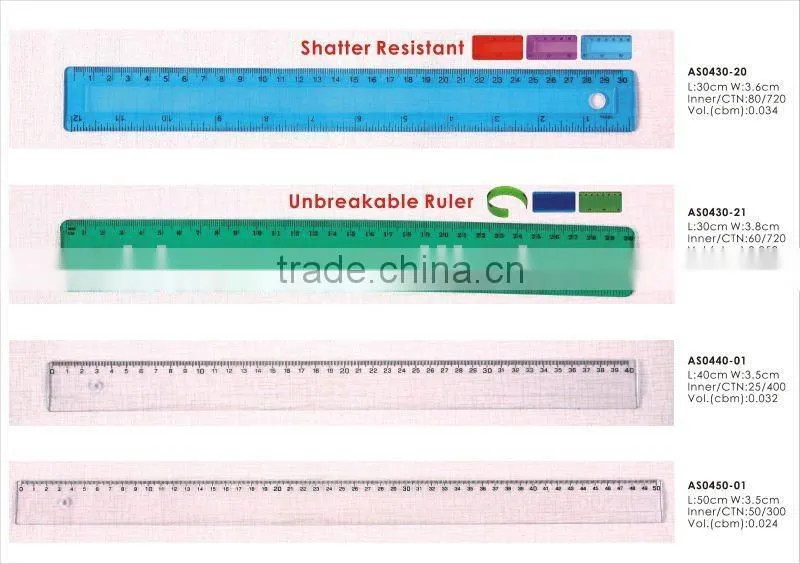 Hot Sale 30X3.6CM Shatter Resistant Straight Ruler/flexible ruler
