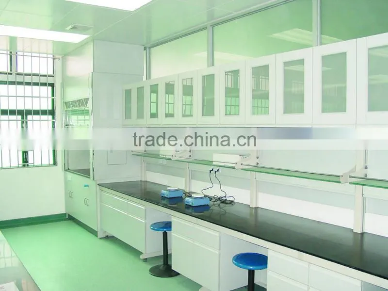 Heavy Duty Steel And Wood Lab Wall Work Benches With Wooden Overhead Cabinet in Biology/Chemistry/Pathology Laboratory Furniture