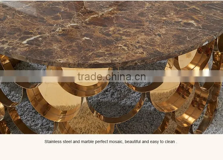 C396 Living Room Rose Gold Furniture Marble Top Coffee Table