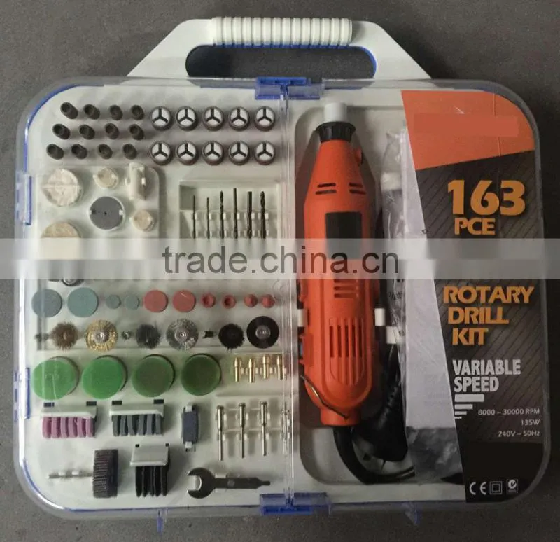 163pcs 135W Portable Hobby Rotary Tools Kit Accessory with Flex Shaft Handheld Grinding Electric Mini Grinder Kit