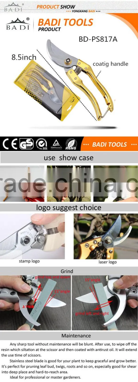 hand Pruner and Garden Scissors Pruning Tool with gold coating