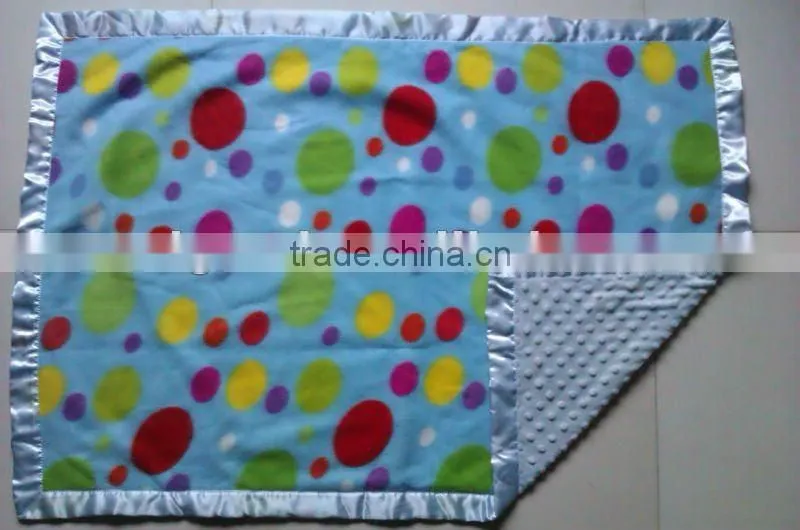 100% polyester printed fleece blanket with the other side embossed fleece with satin trim