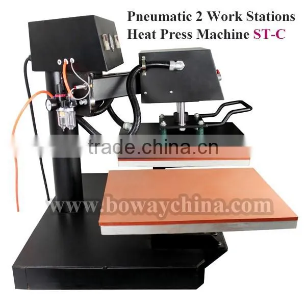 2 work stations Pneumatic T Shirt printer heat press
