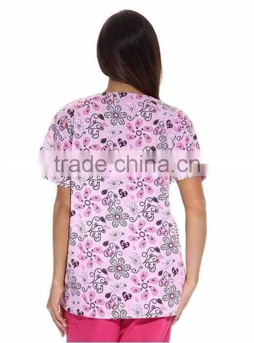 Eco-Friendly Breathable Printed Women's Scrub Tops / Scrubs / Nursing Scrubs