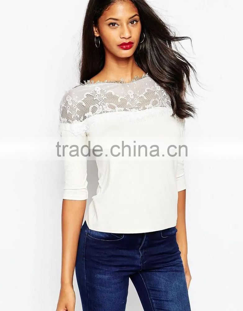 China factory OEM ODM 2015 new fashion customized Top and blouse With Lace Off Shoulder
