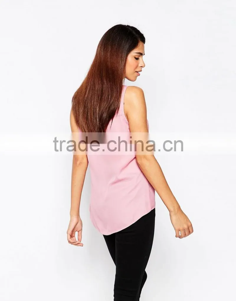 China factory OEM ODM 2015 new fashion V-neckline Sleeveless Twist Front Blouse