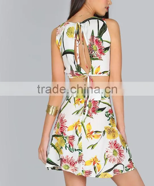 Sexy summer beach print crop top and skirt wholesale ladies summer beach clothing