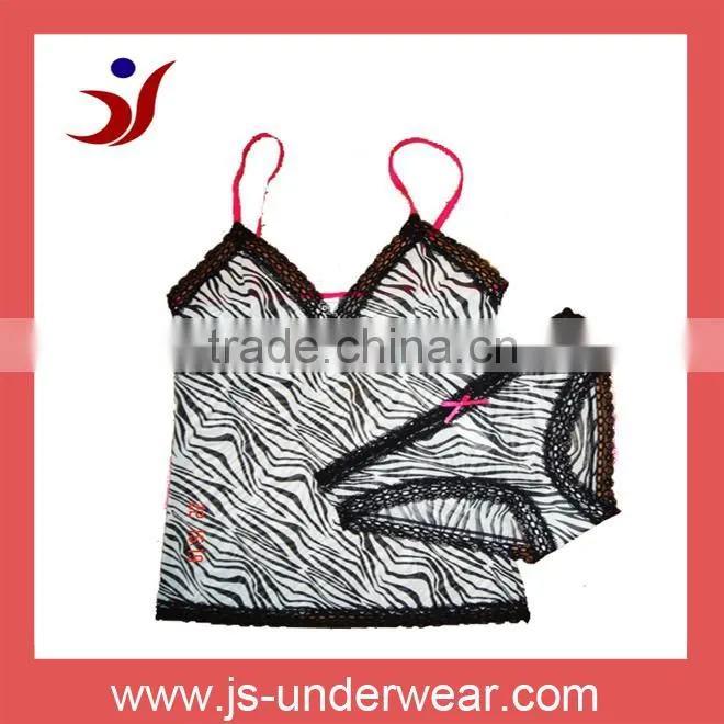 Women Sexy Pajamas Zebra Print Sleepwear Cami and Bikini Sets,style JS-124,Appcet OEM
