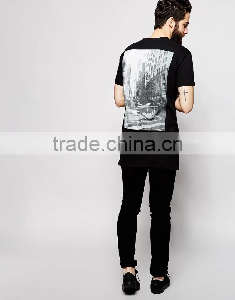 black long line t shirt men, custom printing men's t-shirt sublimation
