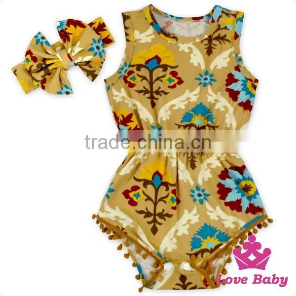 2LLY-090 Lovebaby punjabi designer suits boutique printed animals with bow accessory pom pom jumpsuits for 0-2t baby