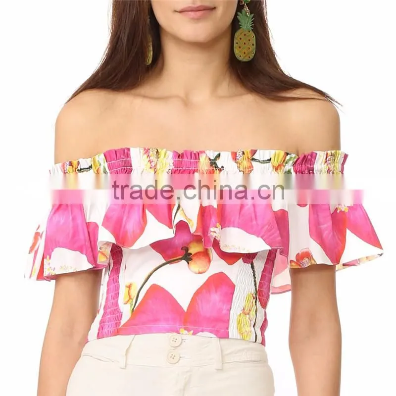 2017 summer off shoulder bold floral print flounce best blouses