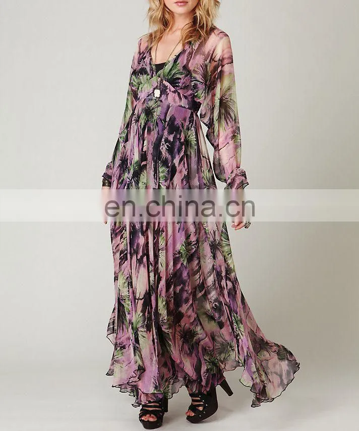 CHEFON Floral print elegant chiffon design evening dresses sale