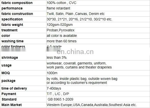 100% cotton flame retardant fabric