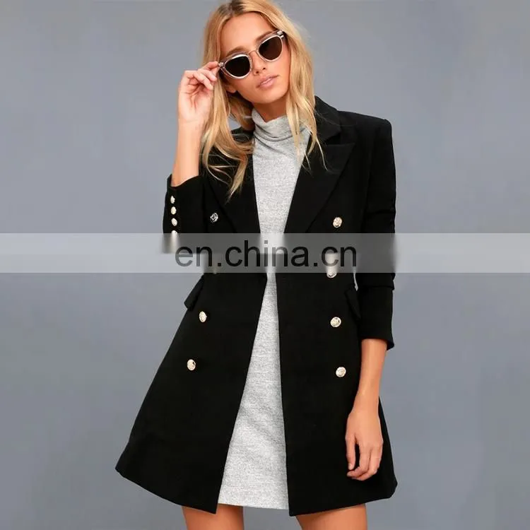 Best seller high quality captain's black double-breasted winter coat woman