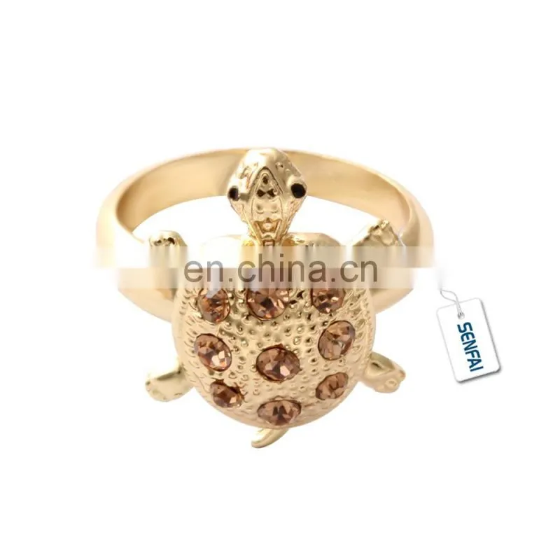 Gold jewelry wholesale yellow rhinestone tortoise new design ladies finger ring