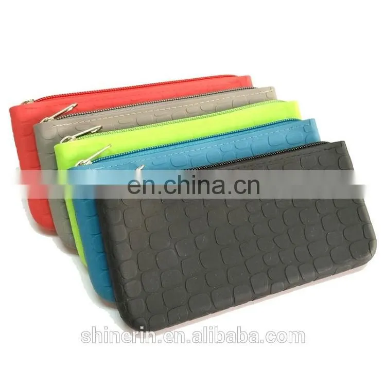 Custom Embossed Desgin Silicone Pencil Pouch Zipper Fashion Ladies Hand Clutch Purse Wallet