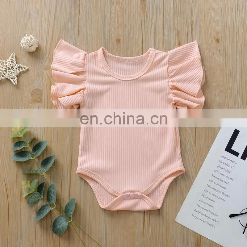 Wholesale Sweet Cotton Baby Rib Cotton Clothes Baby Girls Ruffle Romper