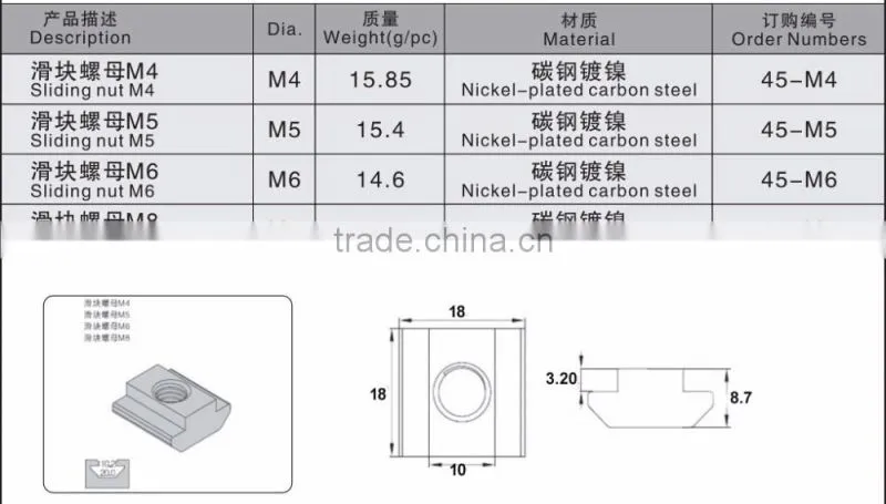 M4 M5 M6 M8 T Sliding Nut for 30 Series Aluminum Profile Slot 8