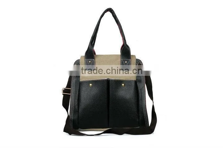 fashion canvas tote handbags with pu leather