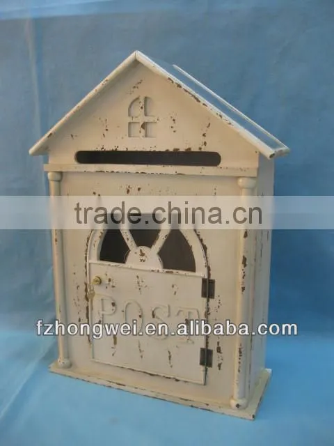 Hongwei Handmade Vintage Antique White Wooden Mailbox/Letter Box/Post Box for Home&Garden Decor,Wall Mounted or Free Standing