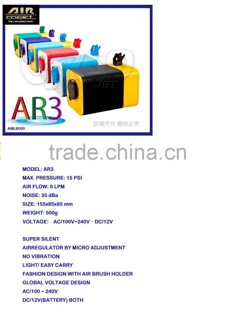 Taiwan Made model No AR3 for nail art and makeup AIRBRUSH MINI AIR COMPRESSOR