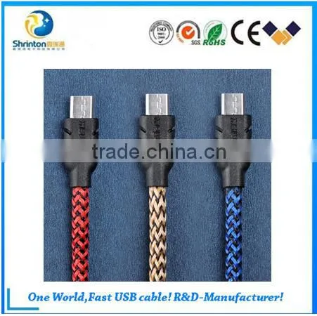 Durable nylon braided Micro USB cable Two sided usb cable for Android Smartphone
