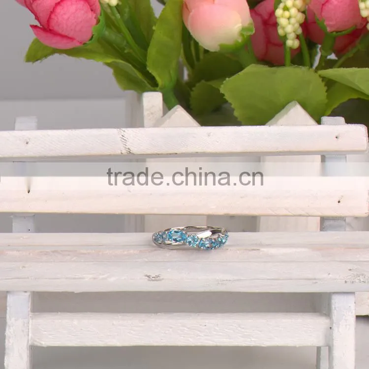 jewelry factory wholesale hot selling new fashion costume jewelry blue topaz rhodium plated silver jewelry ring