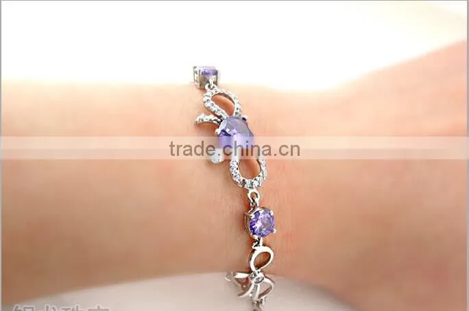 2014 Fashion Austrian 925 Sterling Silver Bowknot Luxury Zircon Bracelet for Women