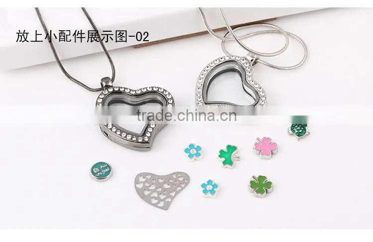 Crystal Rhinestone Heart Shaped Floating Charm Locket Pendant without Chain