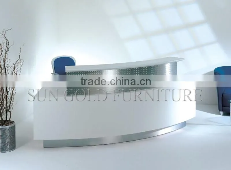 Modern High Glossy L shape Glass Top and Wooden Office Reception Table(SZ-RT036)