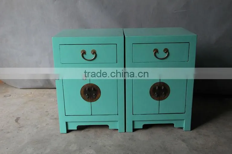 Chinese antique pine wood black bedside cabinet