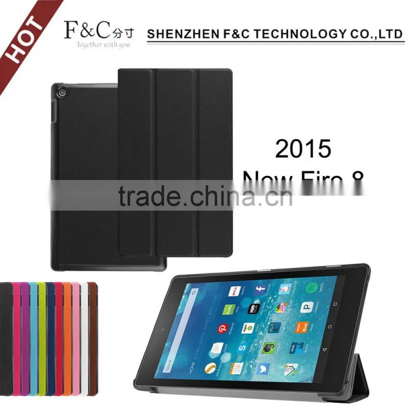 High quality hot pressed leather case for 2015 amazon new kindle fire HD 8