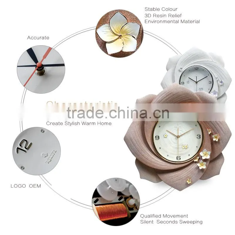 3D Relief flower Art Hanging Clock for home decor clock wall clock