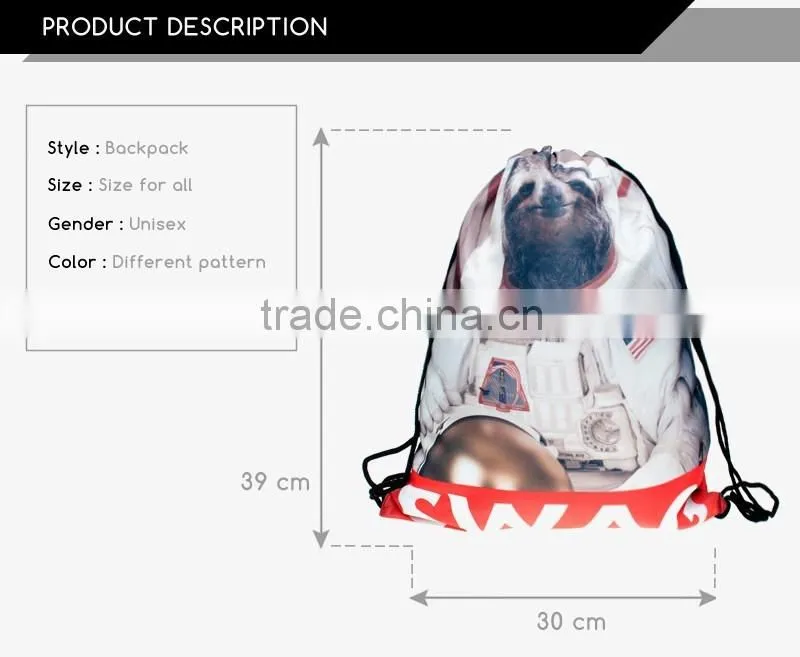 Durable polyester men sport drawstring shoes backpacks